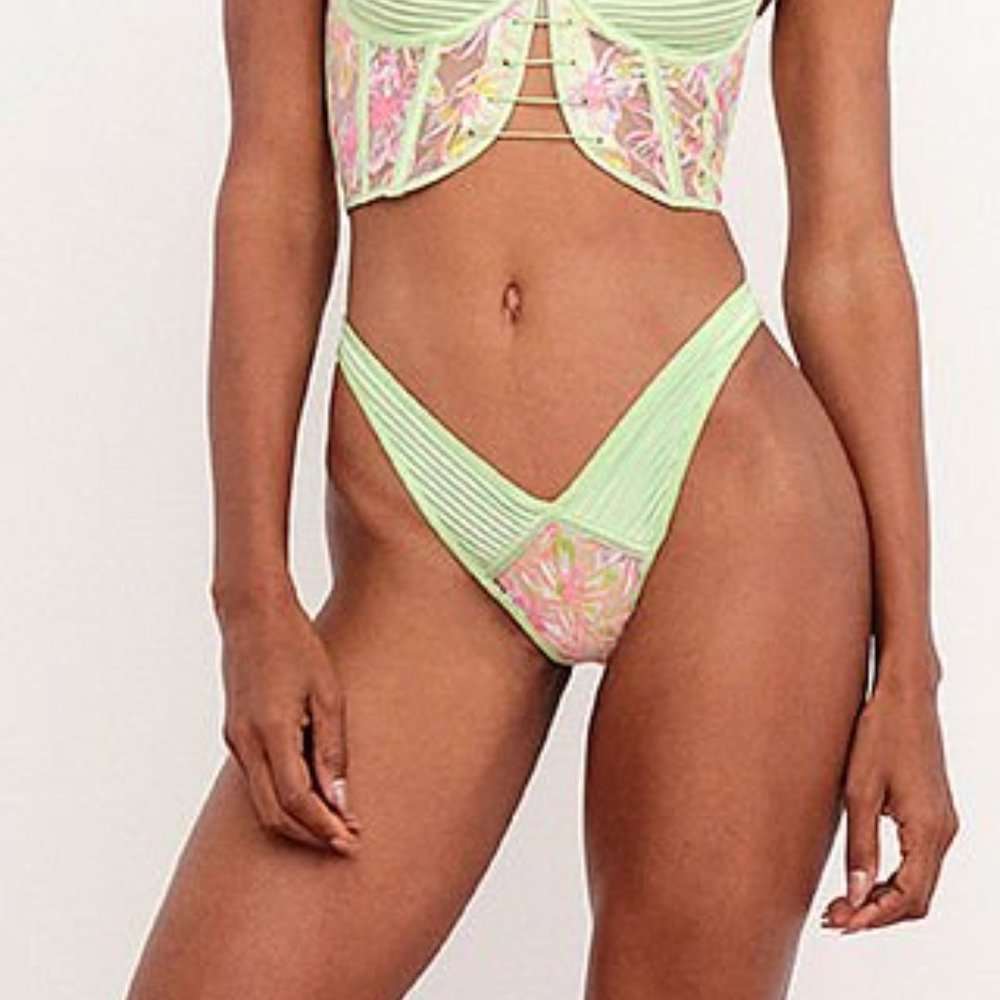FOR LOVE & LEMONS Electric Fields NEON Lime Green High-Waist Thong Panty X-SMALL - Picture 9 of 9